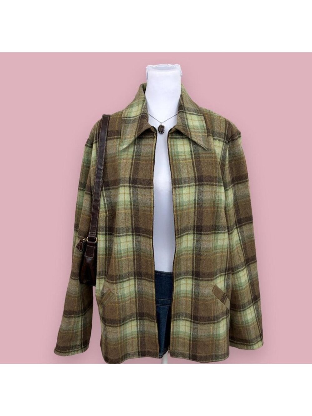 90s plaid twee wool blend blazer jacket